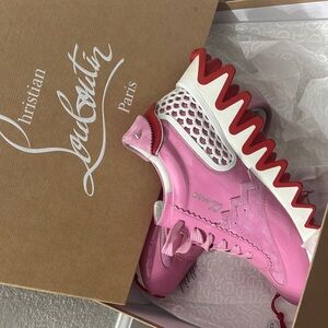Christian Louboutin Pink and Red Spiked Sneakers